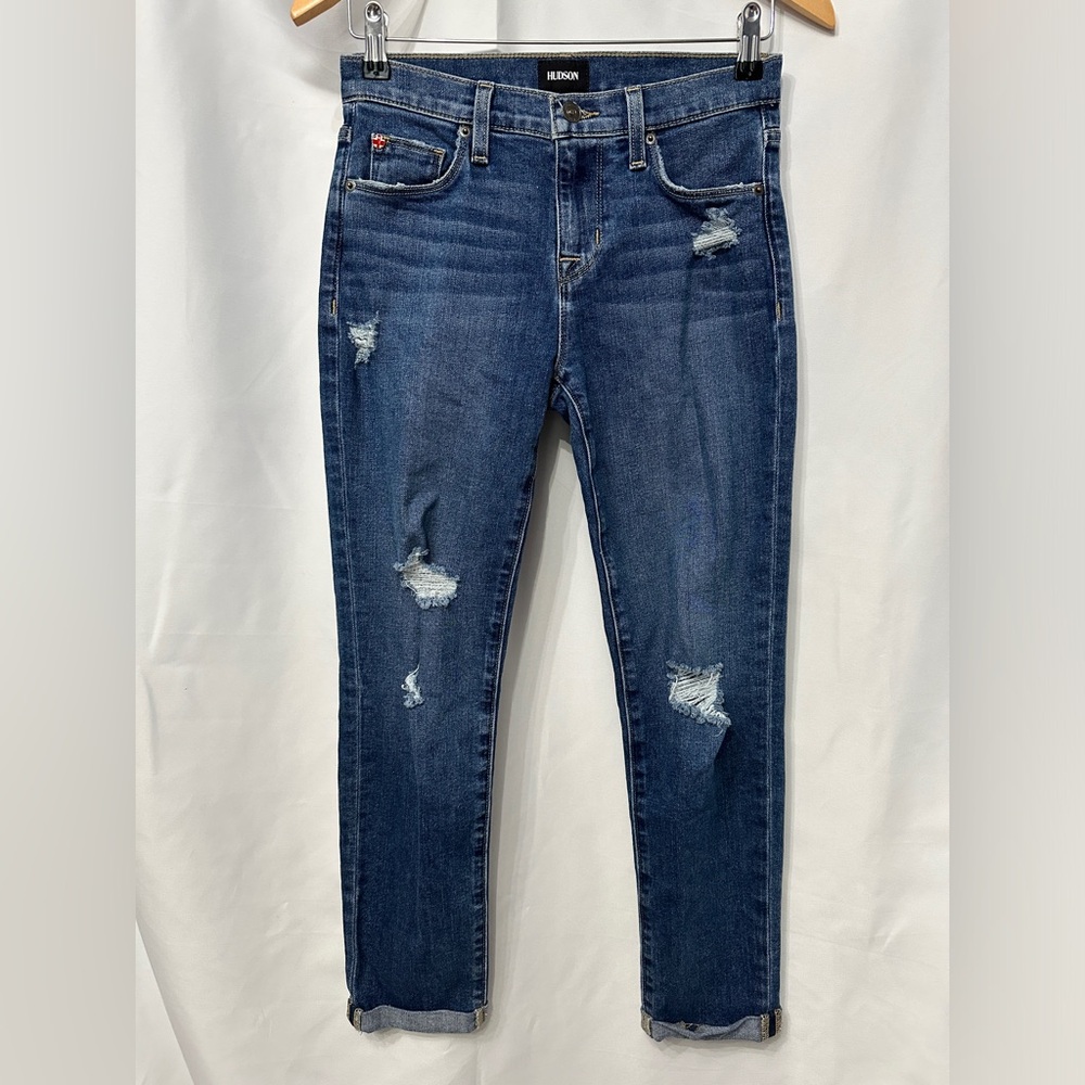 HUDSON Natalie Midrise Distressed Cuffed Slim Stretch Boyfriend Jean Size 25